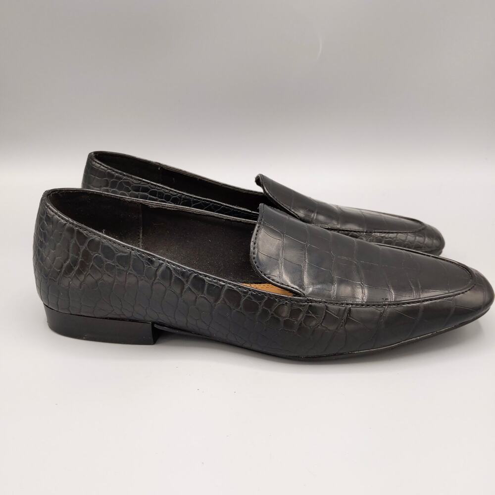 ASOS‎ Design Mindy Mock Croc Embossed Loafers Size 5 US Black Faux Leather Flats